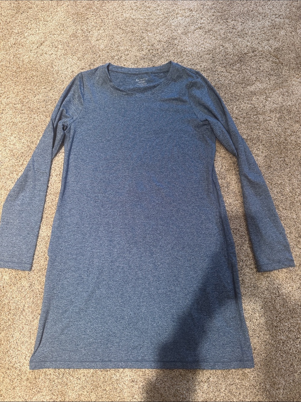 Athleta Navy Heather Long-Sleeve Crewneck Shift Dress